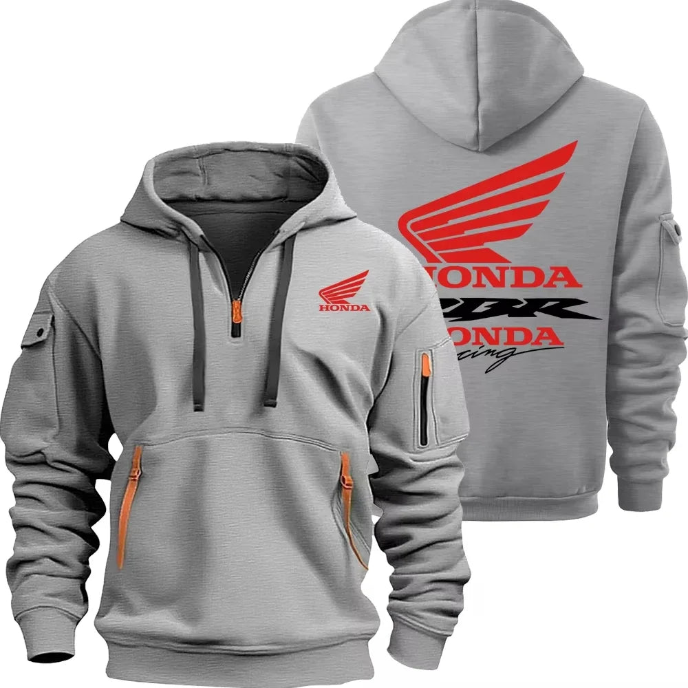Honda Motorcycle Fashion Hoodie for Men Sweatshirt Honda Logo Racing Suit Hooded Zip Top and Pockets