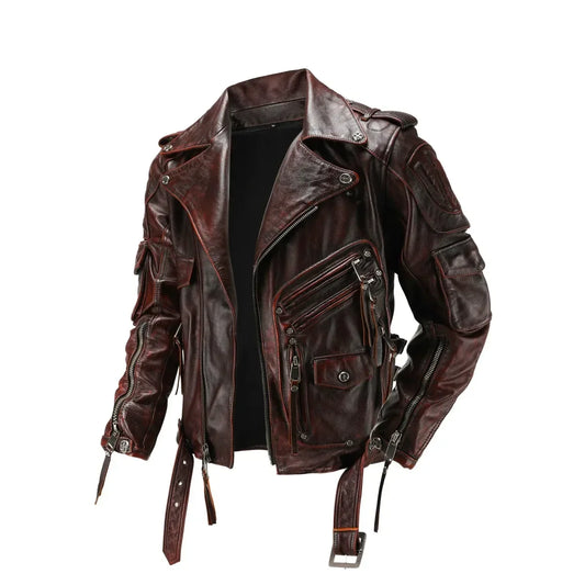Men's Natural Leather Motorcycle Jacket Top Layer Causal Vintage Retro Moto Suit Leather Coat  Dropshipping