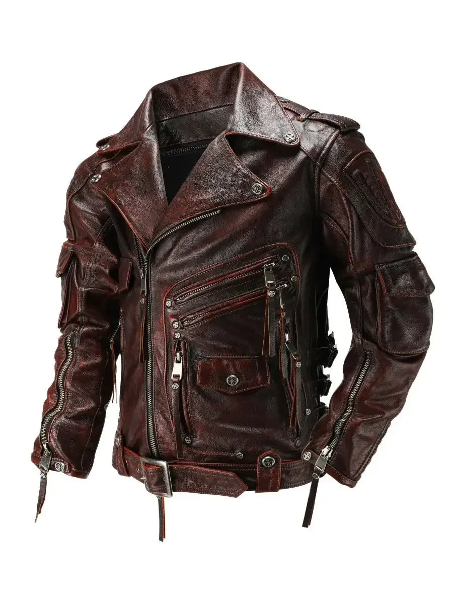 Copersian Men's Natural Leather Motorcycle Jacket Top Layer Causal Vintage Retro Moto Suit Leather Coat  Dropshipping Factory