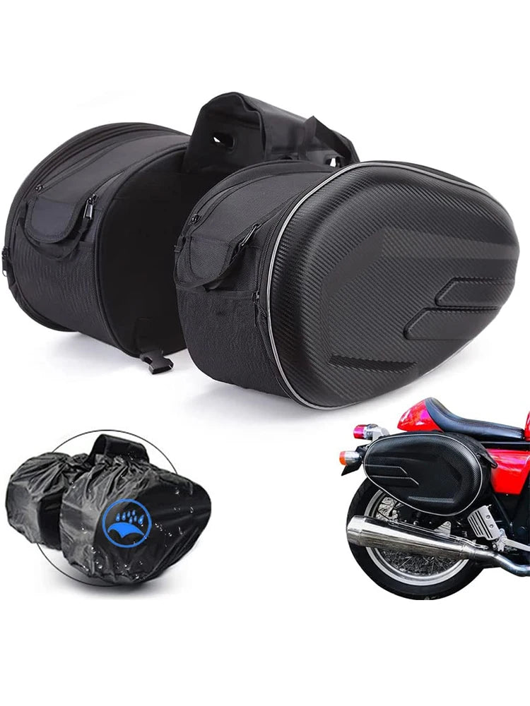 Motorcycle Waterproof Saddle Bag / Motorcycle Side Helmet Riding Travel Bags + Rain Cover One Pair