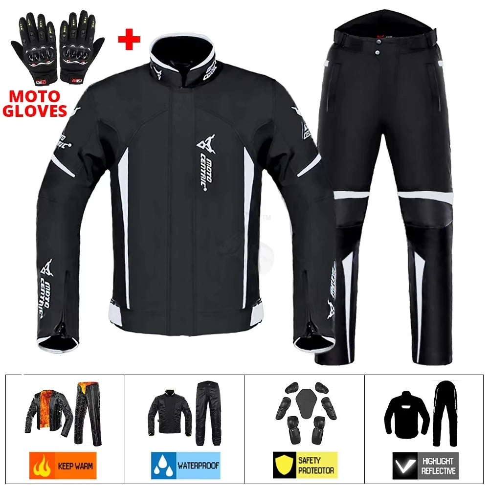Waterproof Motorcycle Jacket + Pants Suit Summer Winter Body Armor Protective Gear Motocross Jacket Moto Protection Equipment