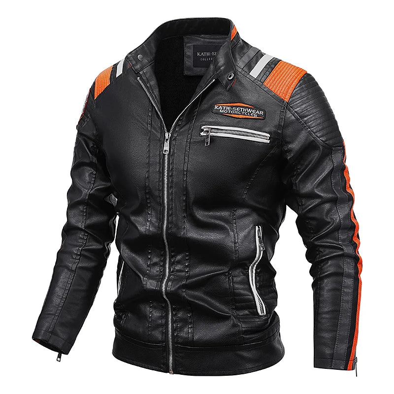 Motorcycle Commuting Racing Suit Men's Outdoor Cycling Coat 2025 Autumn European American Tough Guy Stand Collar Leather Jacket