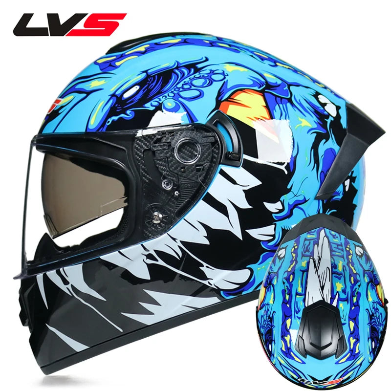 Motorcycle Helmet  four seasons LVS  Professional racing dual lens safety helmet motorcycle full face protector, approved by DOT