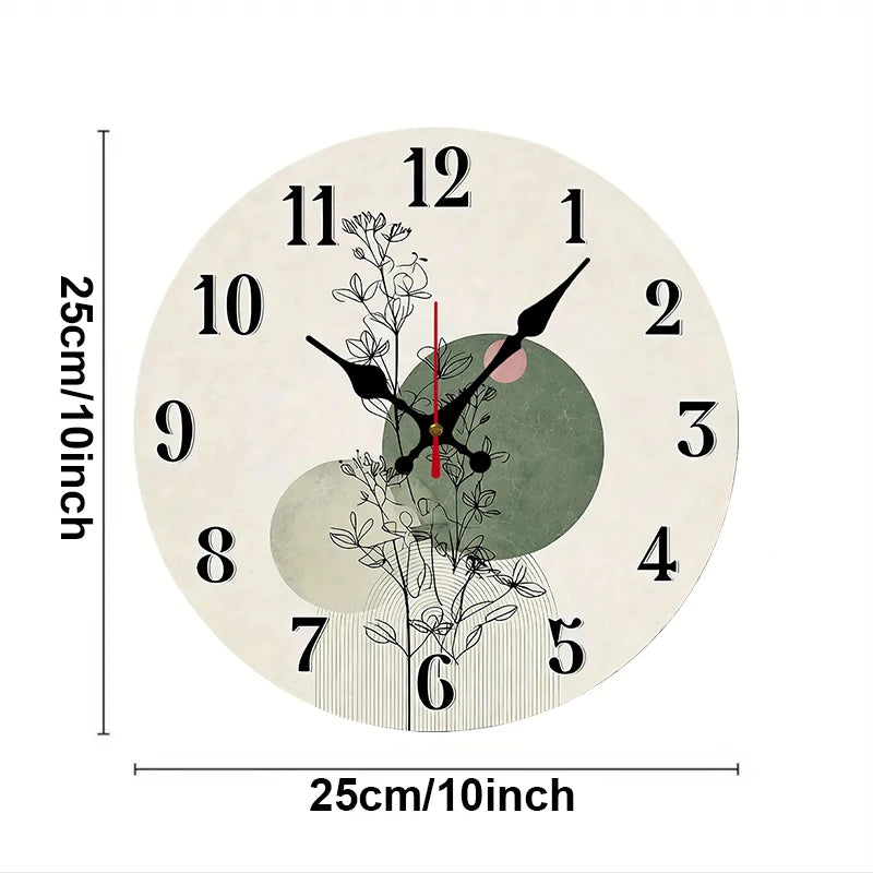 Botanical Design Wooden Round Silent Hanging Wall Clock, Suitable For Living Room, Office, Study Room, Bedroom, Home Decoration