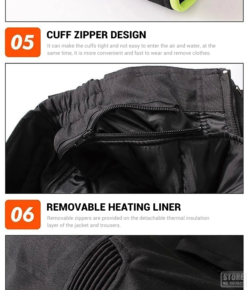 Waterproof Motorcycle Jacket + Pants Suit Summer Winter Body Armor Protective Gear Motocross Jacket Moto Protection Equipment