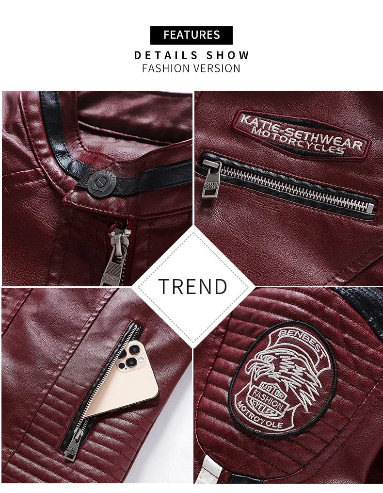 Motorcycle Commuting Racing Suit Men's Outdoor Cycling Coat 2025 Autumn European American Tough Guy Stand Collar Leather Jacket