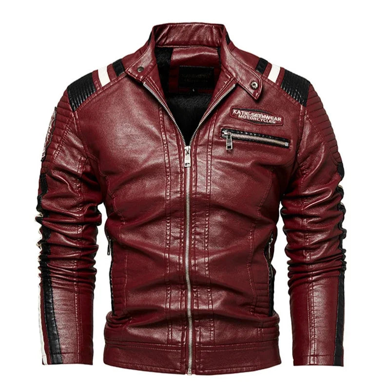 Motorcycle Commuting Racing Suit Men's Outdoor Cycling Coat 2025 Autumn European American Tough Guy Stand Collar Leather Jacket