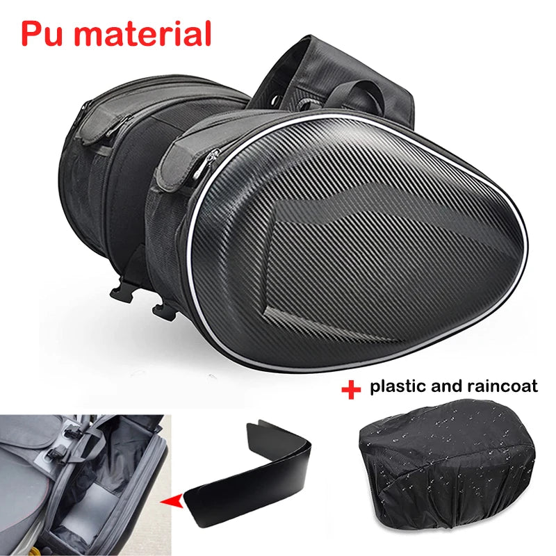 Black 36-58L Motorcycle Saddlebags Waterproof Scooter Tail Luggage Suitcase Saddle Bag Motorbike Side Helmet Riding Travel Bags