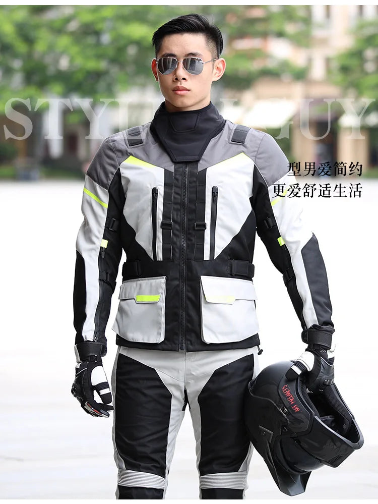 LYSCHY Motorcycle Riding Suit Rally Kit Large Size Drop-proof Waterproof Motorbike Travel Men Four Season Blouson Moto Homme