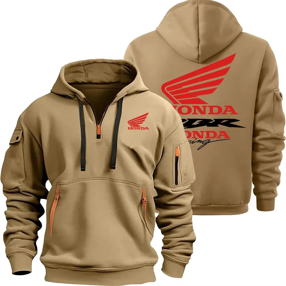 Honda Motorcycle Fashion Hoodie for Men Sweatshirt Honda Logo Racing Suit Hooded Zip Top and Pockets