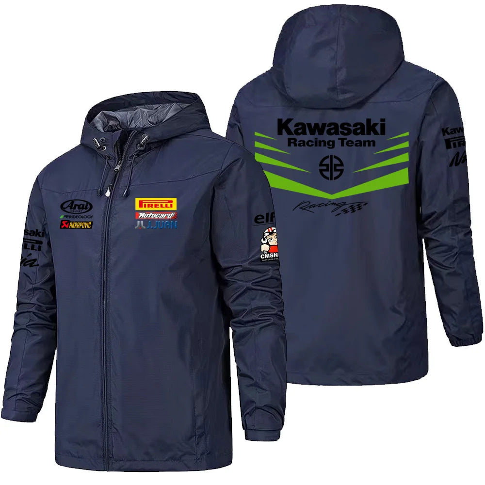 Kawasaki motorcycle assault suit windproof riding suit factory team jacket hooded motorcycle racing suit jacket