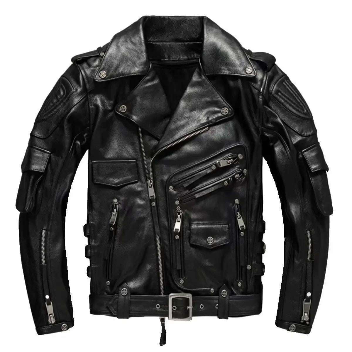 Copersian Men's Natural Leather Motorcycle Jacket Top Layer Causal Vintage Retro Moto Suit Leather Coat  Dropshipping Factory