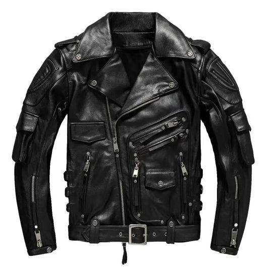 Copersian Men's Natural Leather Motorcycle Jacket Top Layer Causal Vintage Retro Moto Suit Leather Coat  Dropshipping Factory