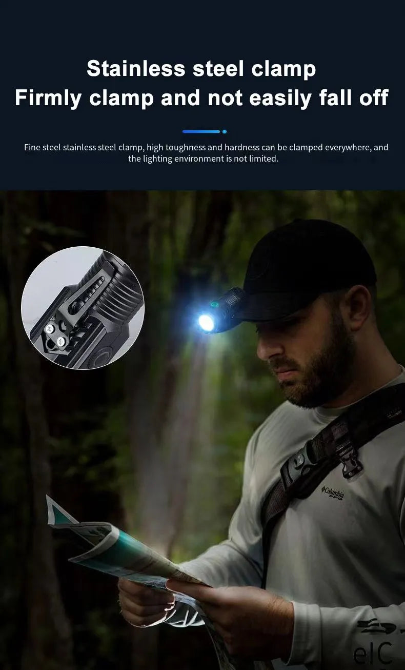 LED Strong Light Flashlight Rechargeable Multi functional for Long Range Portable Outdoor Home Mini Flashlight Cap Clip Light