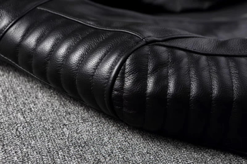Pure Top Layer Cowhide Motorcycle Suit Leather Jacket Men's Cycling Jacket Slim Fit Stand Collar Short Black Jacket