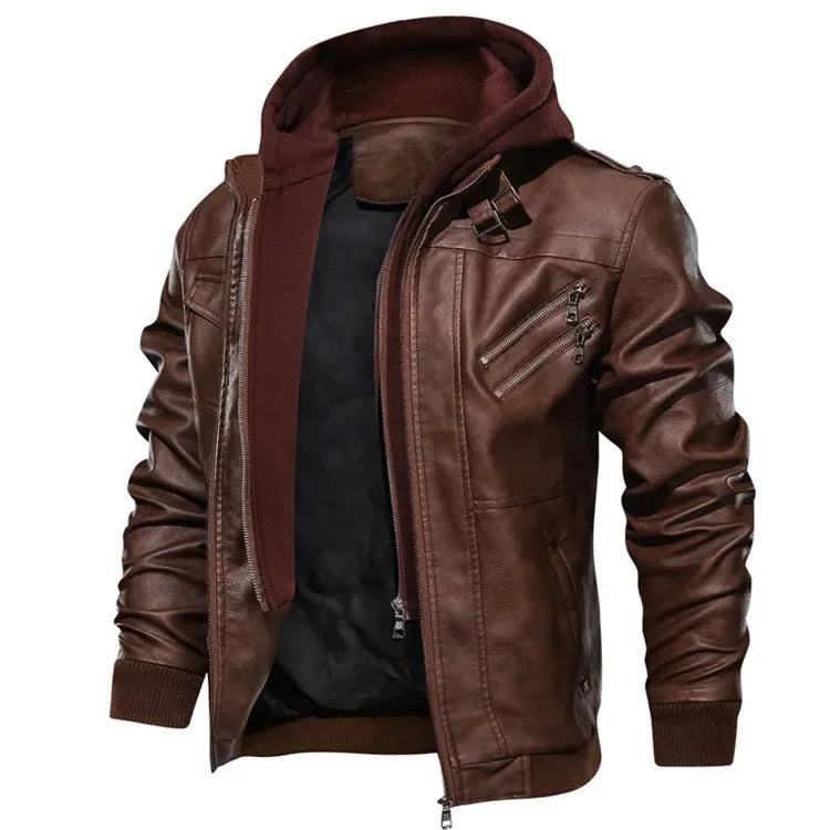 Motorcycle Leather Jackets Casual Fashion Motorcycle Coat Slim Fit Lapel Waterproof Jackets Autumn Anti-wind Leather Coat Male