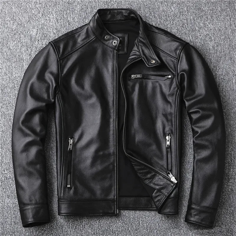 Men's Leather Motorcycle Jacket, Stylish & Sharp Fit, Rugged Biker Design, Free Shipping, Cool & Bold Look for Riders