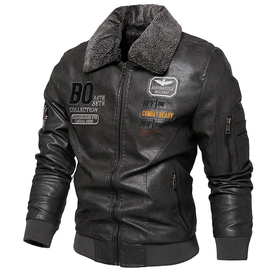 Men's Plus Size New PU Motorcycle Suit with Fleece Leather Jackets for Men Clothing
