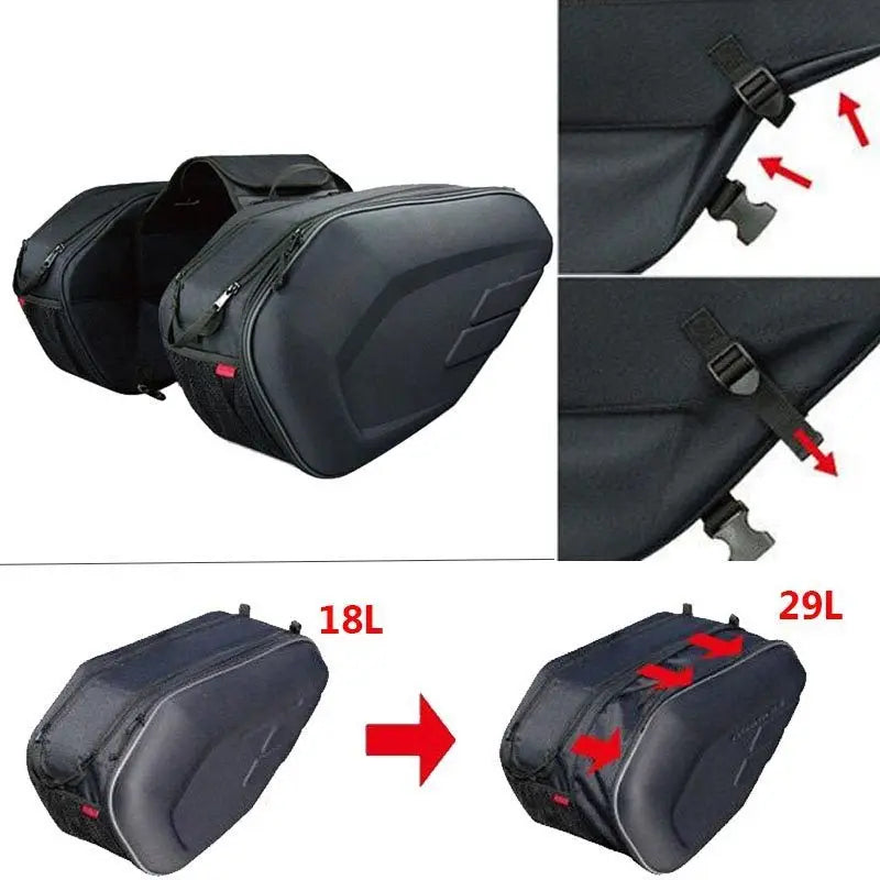 Black 36-58L Motorcycle Saddlebags Waterproof Scooter Tail Luggage Suitcase Saddle Bag Motorbike Side Helmet Riding Travel Bags
