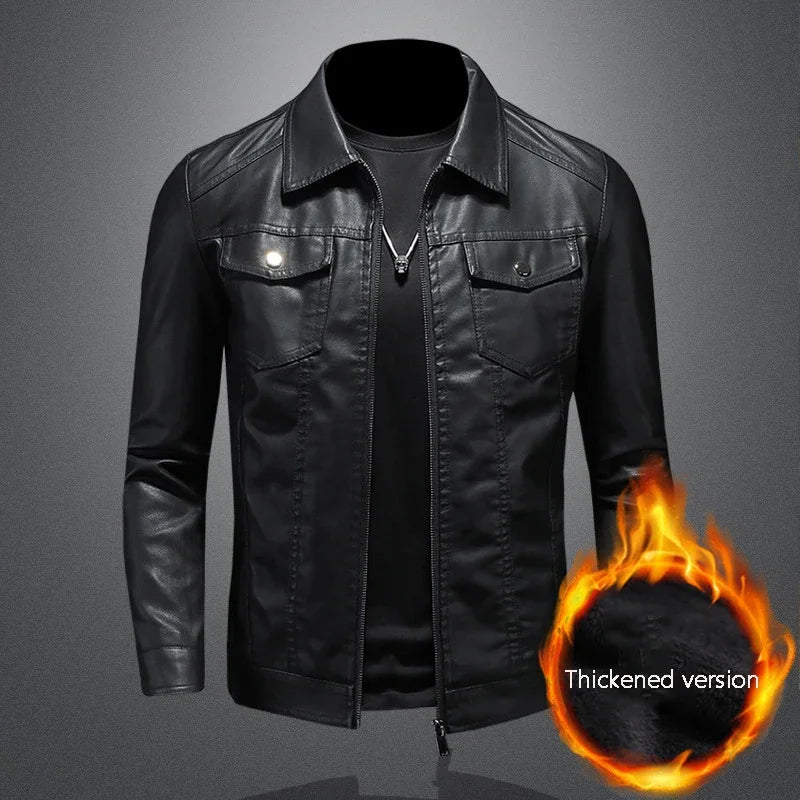 New 2025 Men's Leather Jacket Oversized Slim Motorcycle Biker Suit Autumn/Winter Thickened PU Leathers Waterproof Coat Man