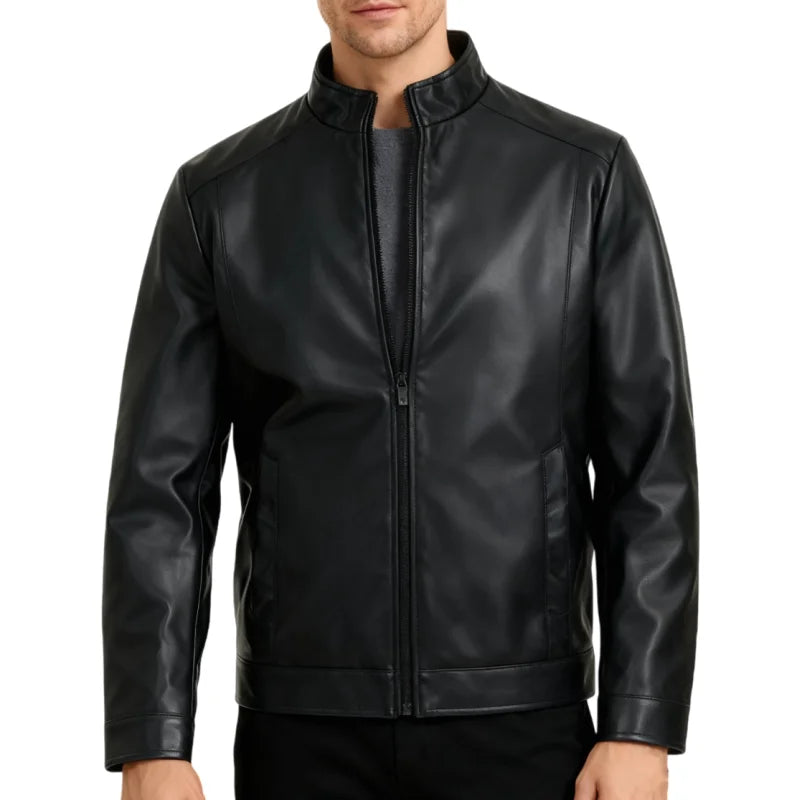 Outdoor Cycling Leather Jacket Warm Windproof Autumn Winter Stand-up Collar Cardigan Long-sleeved Jacket Fitted Motorcycle Suit