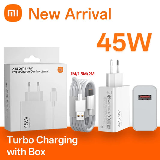 Original Xiaomi Charger 45W Turbo Fast Charging Phone Charger USB Cable with Box Mi 10T Pad 7 6 Redmi Note 14 Pro POCO X7 M7 Pro