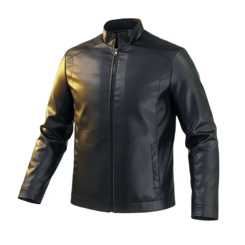 Outdoor Cycling Leather Jacket Warm Windproof Autumn Winter Stand-up Collar Cardigan Long-sleeved Jacket Fitted Motorcycle Suit