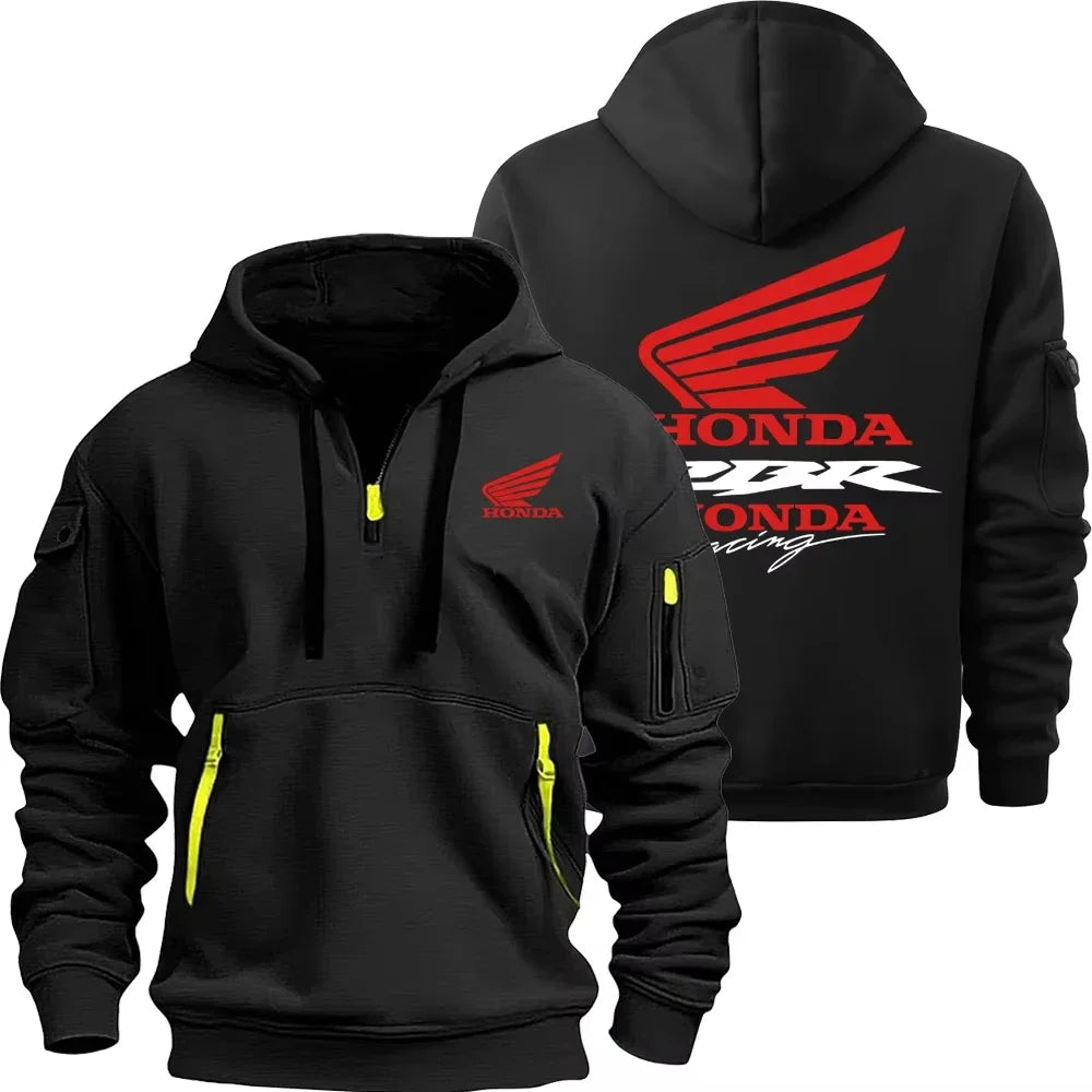 Honda Motorcycle Fashion Hoodie for Men Sweatshirt Honda Logo Racing Suit Hooded Zip Top and Pockets
