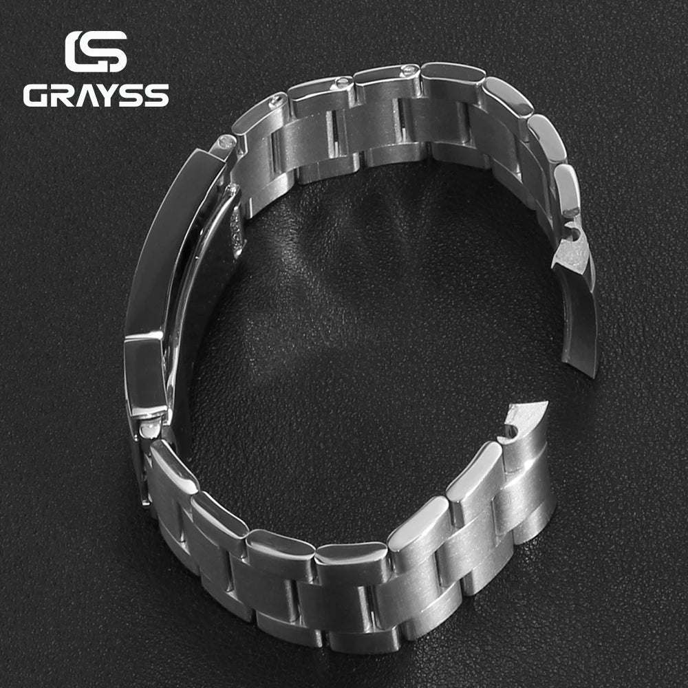 GRAYSS 20MM Width Presidential Solid 316L Bracelet Stainless Steel Glide Lock Clasp Wristband for Sub NH34 NH35 Watch Case