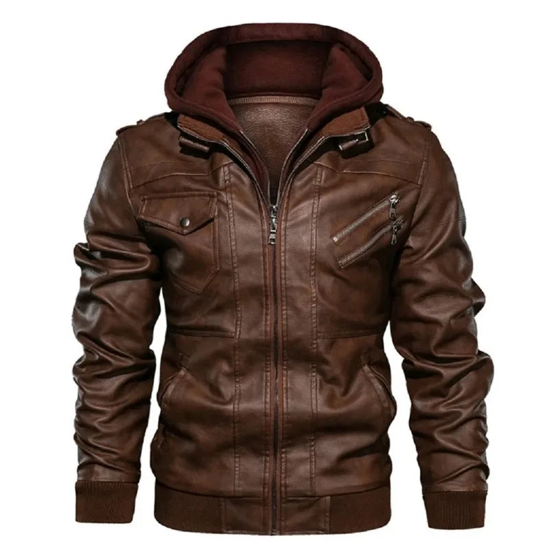 Motorcycle Leather Jackets Casual Fashion Motorcycle Coat Slim Fit Lapel Waterproof Jackets Autumn Anti-wind Leather Coat Male