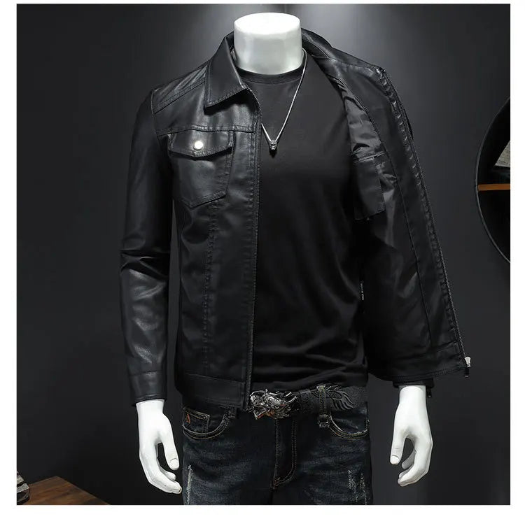 New 2025 Men's Leather Jacket Oversized Slim Motorcycle Biker Suit Autumn/Winter Thickened PU Leathers Waterproof Coat Man