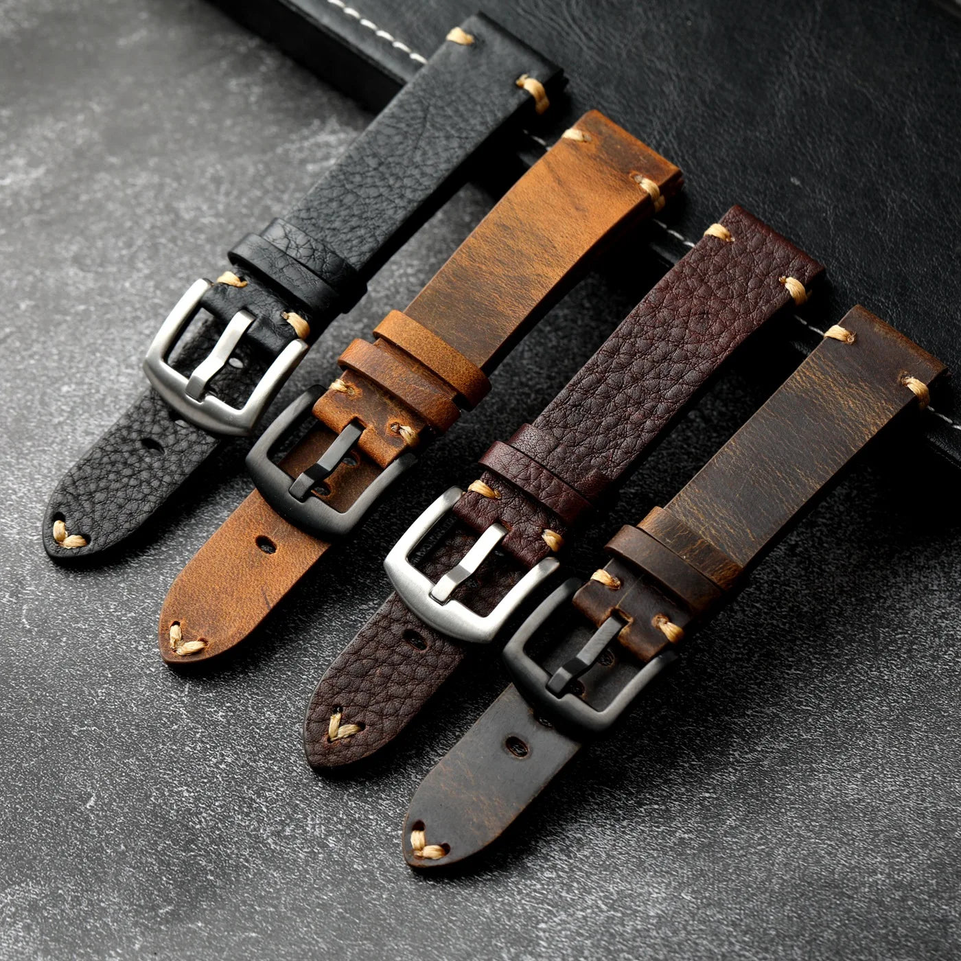 Handmade vintage men's leather strap, 18 19 20 21 22MM brown black soft strap, suitable for mechanical antique sports watches