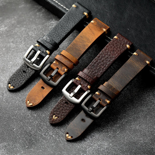 Handmade vintage men's leather strap, 18 19 20 21 22MM brown black soft strap, suitable for mechanical antique sports watches