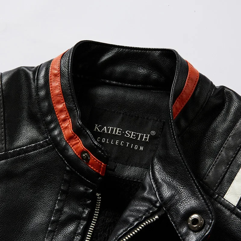 Motorcycle Commuting Racing Suit Men's Outdoor Cycling Coat 2025 Autumn European American Tough Guy Stand Collar Leather Jacket