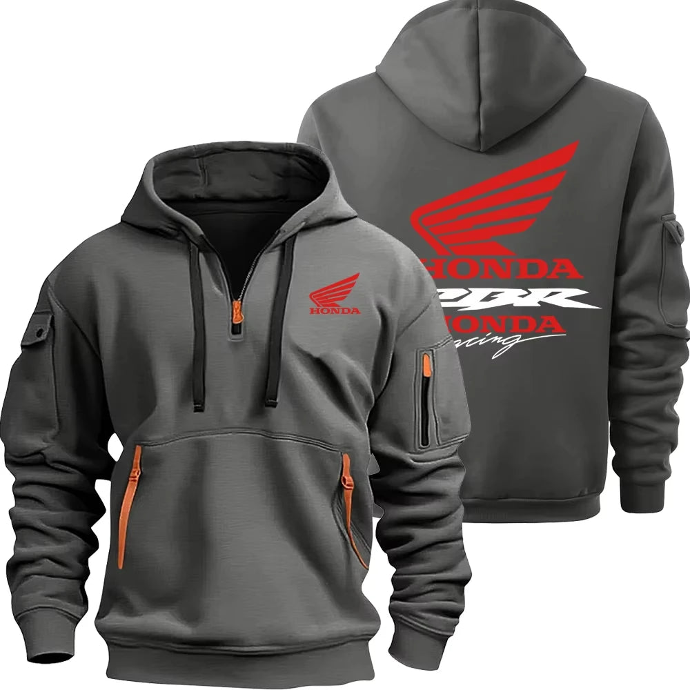 Honda Motorcycle Fashion Hoodie for Men Sweatshirt Honda Logo Racing Suit Hooded Zip Top and Pockets