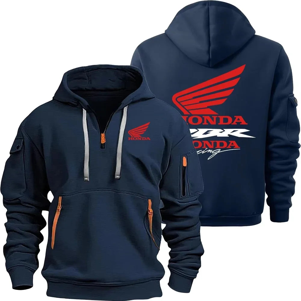 Honda Motorcycle Fashion Hoodie for Men Sweatshirt Honda Logo Racing Suit Hooded Zip Top and Pockets