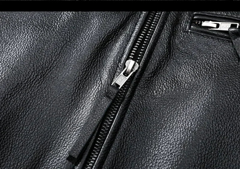 Motorcycle for Men Biker Style Mixed Spinning Slim Cowhide Coat Men  Jackets