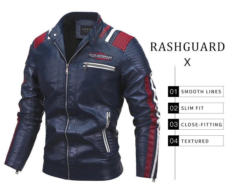 Motorcycle Commuting Racing Suit Men's Outdoor Cycling Coat 2025 Autumn European American Tough Guy Stand Collar Leather Jacket