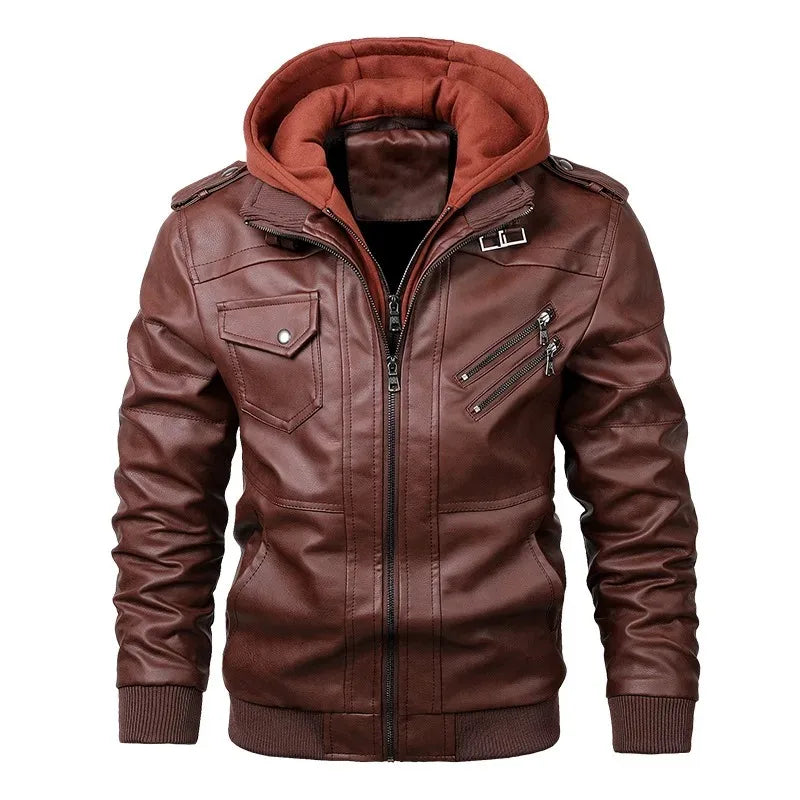 Motorcycle Leather Jackets Casual Fashion Motorcycle Coat Slim Fit Lapel Waterproof Jackets Autumn Anti-wind Leather Coat Male