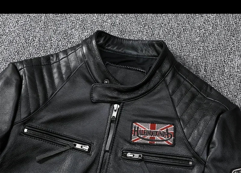 Motorcycle for Men Biker Style Mixed Spinning Slim Cowhide Coat Men  Jackets
