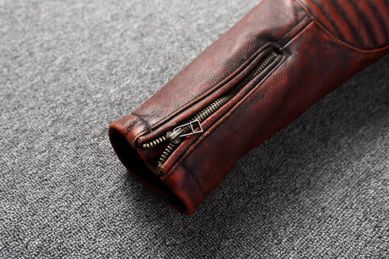 Pure Top Layer Cowhide Motorcycle Suit Leather Jacket Men's Cycling Jacket Slim Fit Stand Collar Short Black Jacket