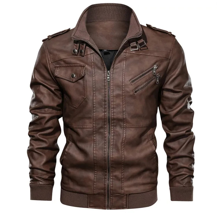 Motorcycle Leather Jackets Casual Fashion Motorcycle Coat Slim Fit Lapel Waterproof Jackets Autumn Anti-wind Leather Coat Male