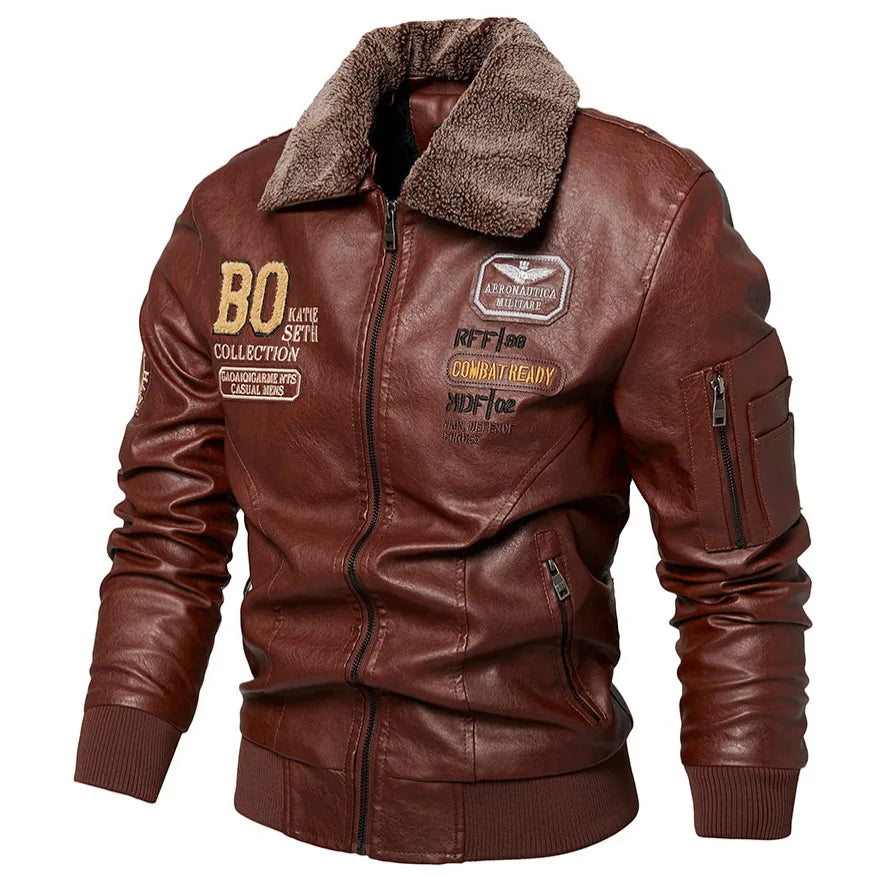 Men's Plus Size New PU Motorcycle Suit with Fleece Leather Jackets for Men Clothing
