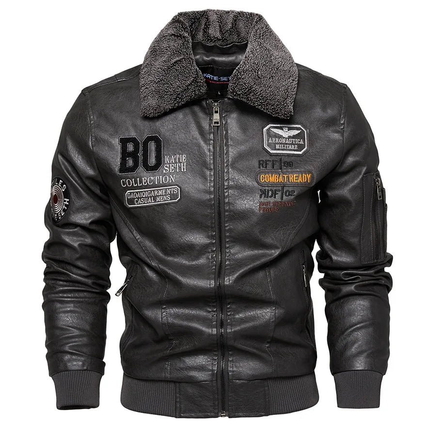 Men's Plus Size New PU Motorcycle Suit with Fleece Leather Jackets for Men Clothing