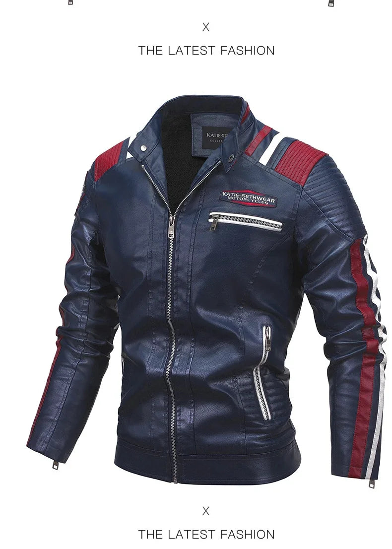 Motorcycle Commuting Racing Suit Men's Outdoor Cycling Coat 2025 Autumn European American Tough Guy Stand Collar Leather Jacket