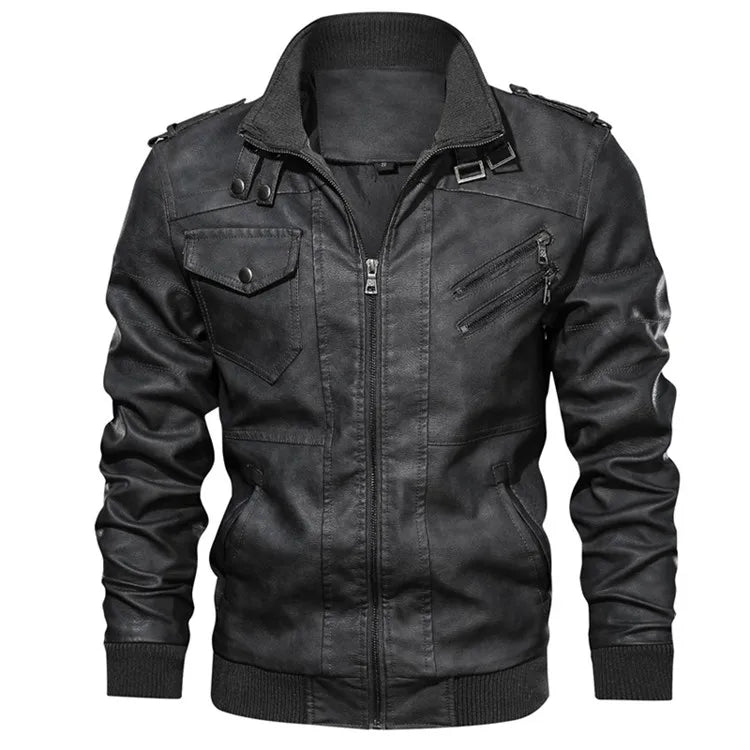 Motorcycle Leather Jackets Casual Fashion Motorcycle Coat Slim Fit Lapel Waterproof Jackets Autumn Anti-wind Leather Coat Male