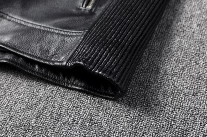 Pure Top Layer Cowhide Motorcycle Suit Leather Jacket Men's Cycling Jacket Slim Fit Stand Collar Short Black Jacket