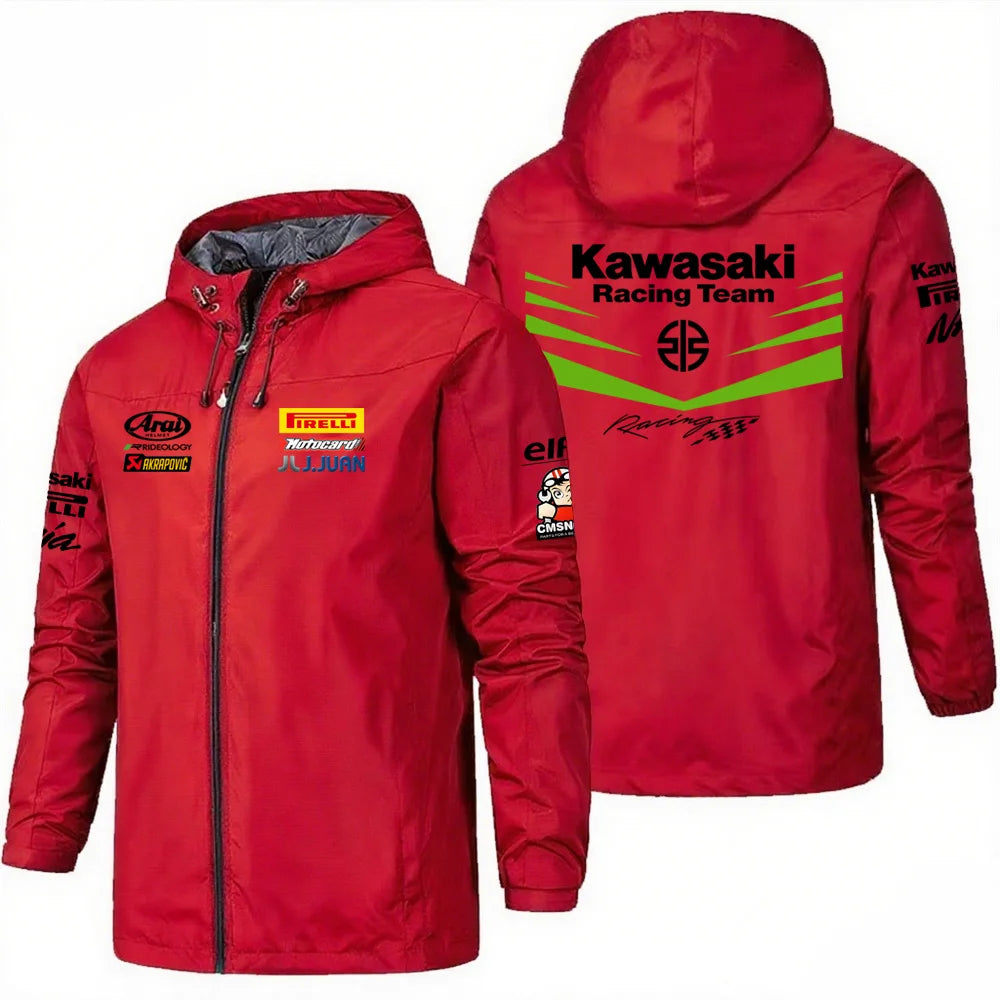 Kawasaki motorcycle assault suit windproof riding suit factory team jacket hooded motorcycle racing suit jacket
