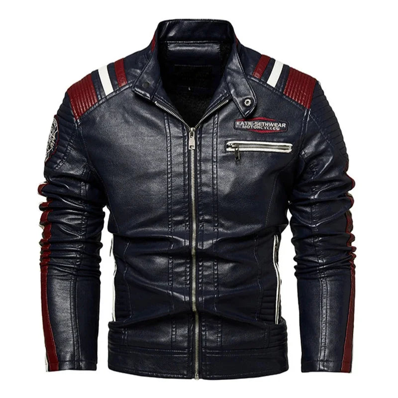 Motorcycle Commuting Racing Suit Men's Outdoor Cycling Coat 2025 Autumn European American Tough Guy Stand Collar Leather Jacket