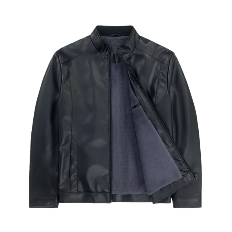 Outdoor Cycling Leather Jacket Warm Windproof Autumn Winter Stand-up Collar Cardigan Long-sleeved Jacket Fitted Motorcycle Suit